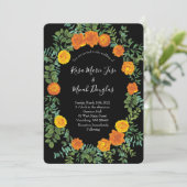 Sinaasappel Zwart Pioen Roos Bloemen Bruiloft Kaart (Staand voorkant)