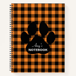 Sinaasappel Zwart Plaid Paw Print Notitieboek Jour