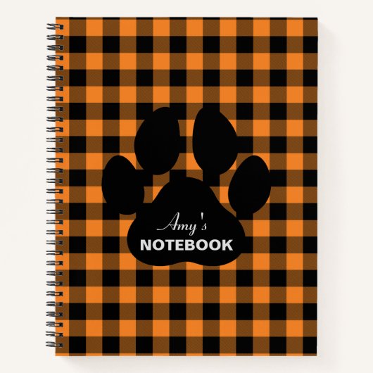 Sinaasappel Zwart Plaid Paw Print Notitieboek Jour (Voorkant)