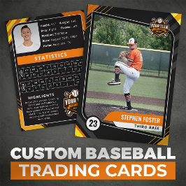 Sinaasappel & Zwart Pro Baseball Trading Kaart Contactkaartje