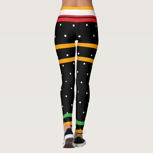 Sinaasappel Zwart Rood Groen Wit Polka Dots Hallow Leggings (Achterkant)