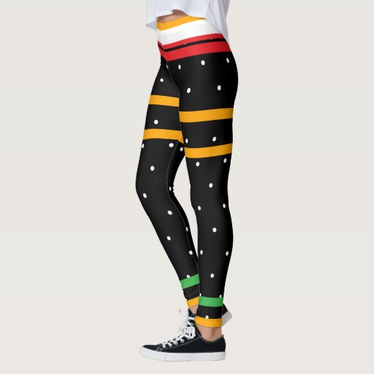 Sinaasappel Zwart Rood Groen Wit Polka Dots Hallow Leggings (Links)