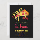 Sinaasappel Zwart Rood Pizza Verjaardagsuitnodigin Kaart (Voorkant)