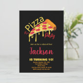 Sinaasappel Zwart Rood Pizza Verjaardagsuitnodigin Kaart (Staand voorkant)