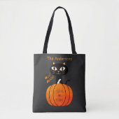 Sinaasappel & Zwart Schattige Cat Trick or treat H Tote Bag (Voorkant)