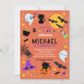 Sinaasappel Zwart Spooktacular Halloween Verjaarda Kaart (Voorkant)