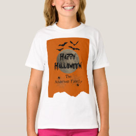 Sinaasappel & Zwart Spooky Modern Happy Halloween  T-shirt