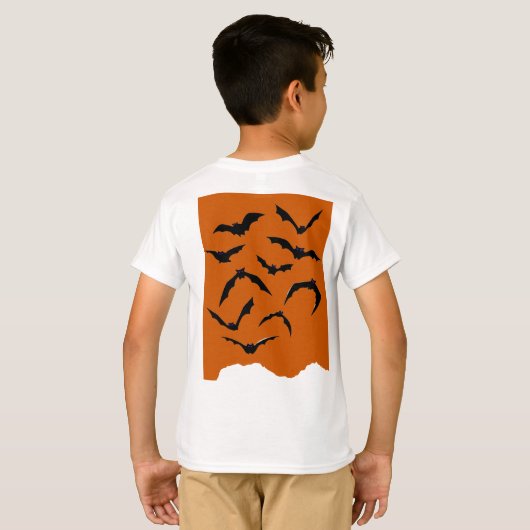 Sinaasappel & Zwart Spooky Modern Happy Halloween  T-shirt (Achterkant volledig)