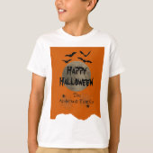 Sinaasappel & Zwart Spooky Modern Happy Halloween  T-shirt (Voorkant)