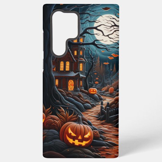 SINAASAPPEL & ZWART SPOOKY SPOOKY SPOOKHUIS SAMSUNG GALAXY HOESJE (Achterkant)