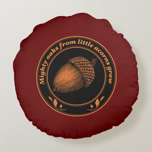  Sinaasappel Zwart spreekwoord Eiken eik bladeren Rond Kussen (Achterkant)