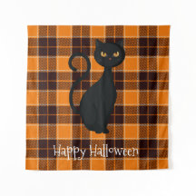 Sinaasappel Zwart Tartan Schotse Ruit Zwarte Kat H