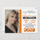 Sinaasappel Zwart Wit Afstuderen 2 Fotouitnodiging Kaart (Voorkant)