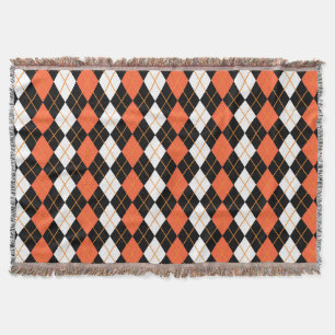 Sinaasappel Zwart Wit Argyle Diamond Design Deken