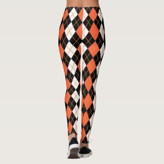Sinaasappel Zwart Wit Argyle Diamond Design Leggings (Achterkant)