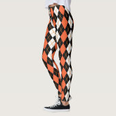 Sinaasappel Zwart Wit Argyle Diamond Design Leggings (Links)