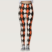 Sinaasappel Zwart Wit Argyle Diamond Design Leggings (Voorkant)