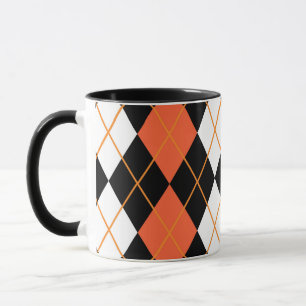 Sinaasappel Zwart Wit Argyle Diamond Design Mok
