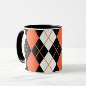 Sinaasappel Zwart Wit Argyle Diamond Design Mok (Voorkant links)