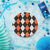 Sinaasappel Zwart Wit Argyle Diamond Design Papieren Bordje (Feest)