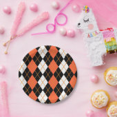 Sinaasappel Zwart Wit Argyle Diamond Design Papieren Bordje (Feest)