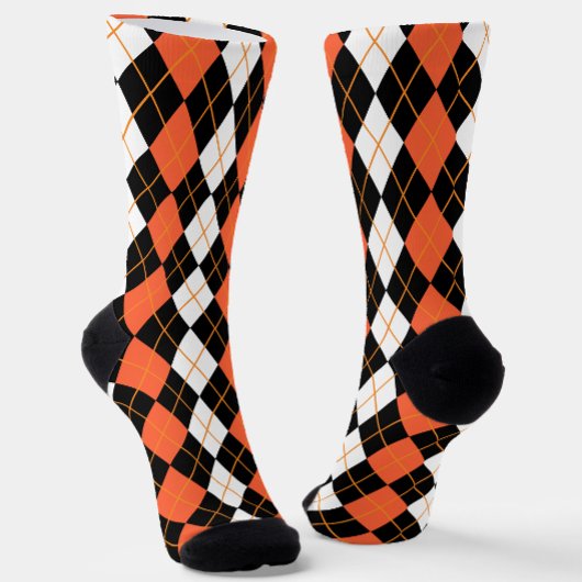 Sinaasappel Zwart Wit Argyle Diamond Design Sokken