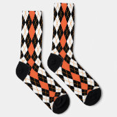 Sinaasappel Zwart Wit Argyle Diamond Design Sokken (Rechts)