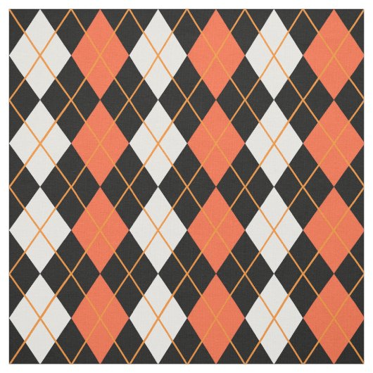 Sinaasappel Zwart Wit Argyle Diamond Design Stof (Swatch)