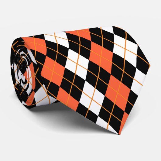 Sinaasappel Zwart Wit Argyle Diamond Design Stropdas (Opgerold)