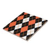 Sinaasappel Zwart Wit Argyle Diamond Design Tegeltje (Zijkant)