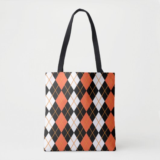 Sinaasappel Zwart Wit Argyle Diamond Design Tote Bag (Voorkant)