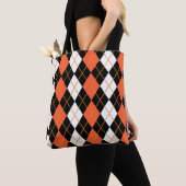 Sinaasappel Zwart Wit Argyle Diamond Design Tote Bag (Dichtbij)