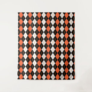 Sinaasappel Zwart Wit Argyle Diamond Design Wandkleed