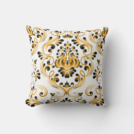 Sinaasappel Zwart Wit Damask Bloempatroon Elegant Kussen