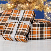 Sinaasappel Zwart Wit Flanel Tartan Pattern Design Cadeaupapier