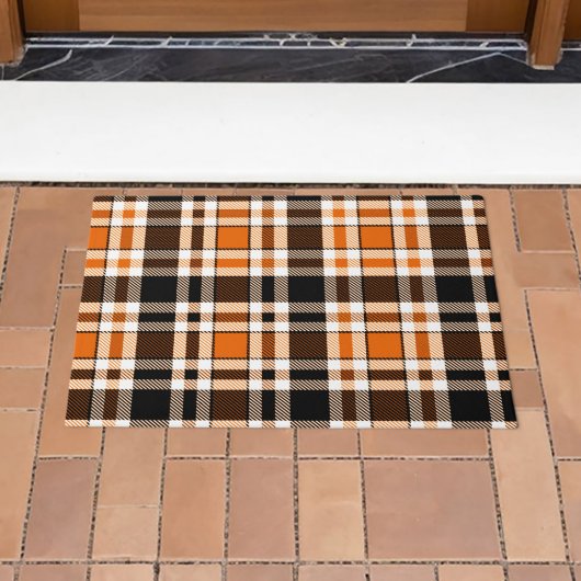 Sinaasappel Zwart Wit Flanel Tartan Pattern Design Deurmat