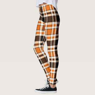 Sinaasappel Zwart Wit Flanel Tartan Pattern Design Leggings