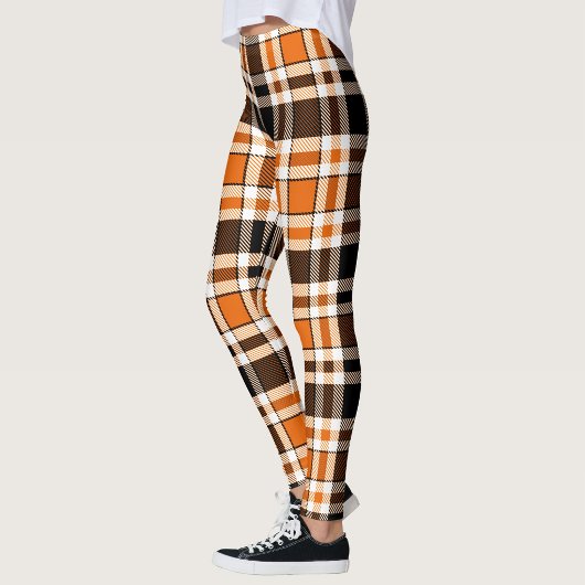 Sinaasappel Zwart Wit Flanel Tartan Pattern Design Leggings