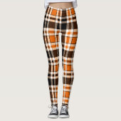 Sinaasappel Zwart Wit Flanel Tartan Pattern Design Leggings (Voorkant)