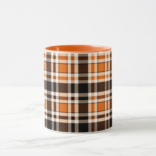 Sinaasappel Zwart Wit Flanel Tartan Pattern Design Mok (Midden)