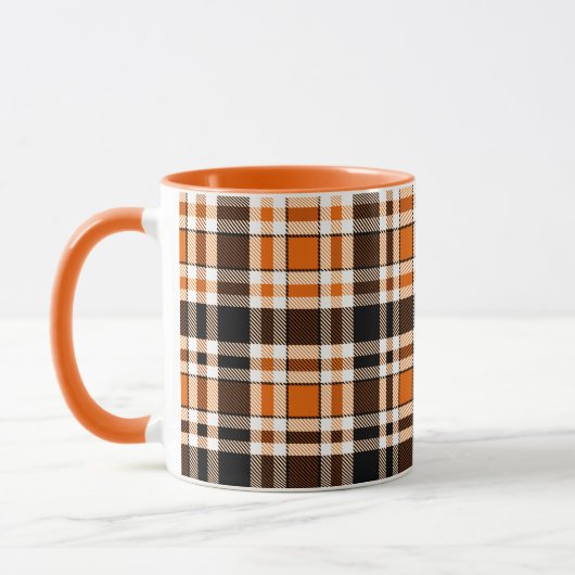 Sinaasappel Zwart Wit Flanel Tartan Pattern Design Mok (Links)