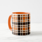 Sinaasappel Zwart Wit Flanel Tartan Pattern Design Mok (Voorkant links)