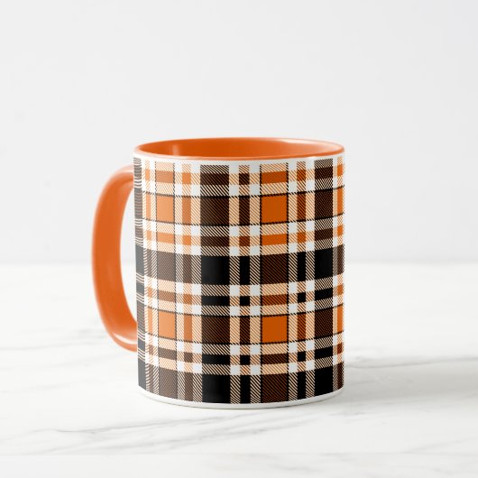 Sinaasappel Zwart Wit Flanel Tartan Pattern Design Mok (Voorkant links)