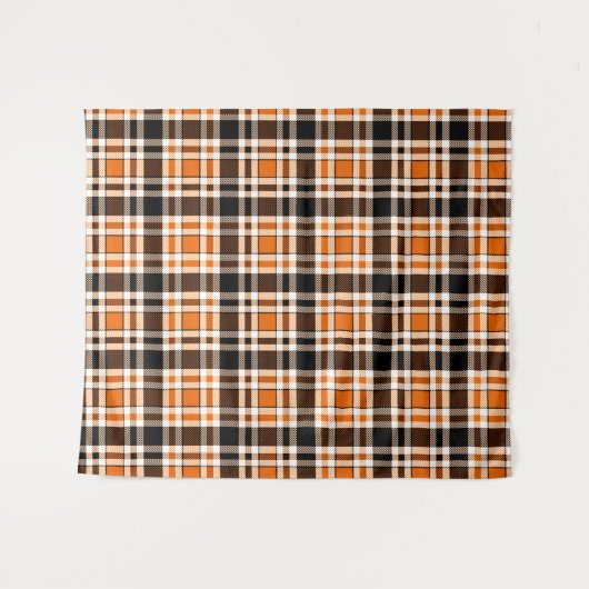 Sinaasappel Zwart Wit Flanel Tartan Pattern Design Wandkleed (Voorkant (horizontaal))
