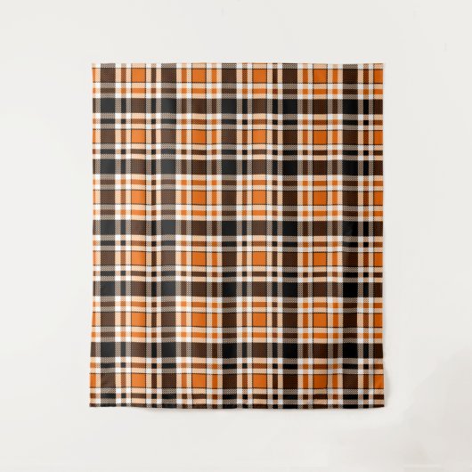 Sinaasappel Zwart Wit Flanel Tartan Pattern Design Wandkleed (Voorkant)