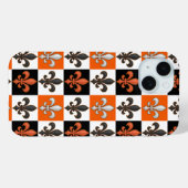 Sinaasappel Zwart Wit Geruit Fleur-de-lis Design Case-Mate iPhone Case (Achterkant (horizontaal))