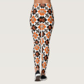 Sinaasappel Zwart Wit Geruit Fleur-de-lis Design Leggings (Achterkant)