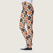 Sinaasappel Zwart Wit Geruit Fleur-de-lis Design Leggings (Links)