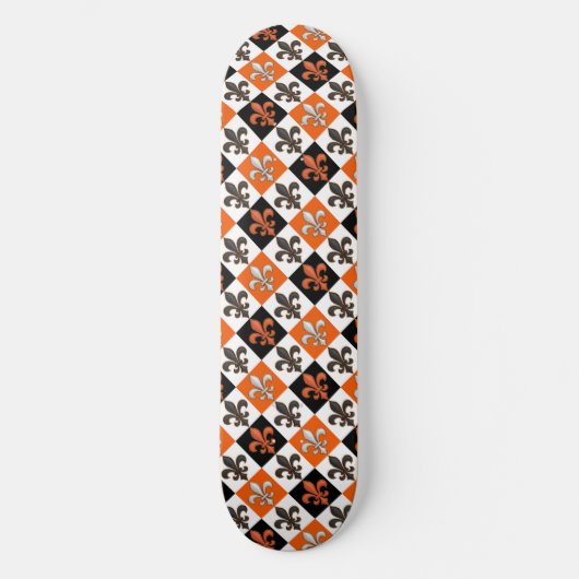 Sinaasappel Zwart Wit Geruit Fleur-de-lis Design Persoonlijk Skateboard (Voorkant)