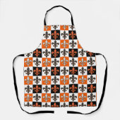 Sinaasappel Zwart Wit Geruit Fleur-de-lis Design Schort (Voorkant)